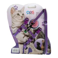 Çizgi İşlemeli Kedi Göğüs Bel Tasması Dokuma Mor 20 * 32 cm