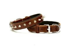Doggie Konfor Deri El Yapımı Çivili Köpek Boyun Tasması 2,5x37-45cm Kahverengi