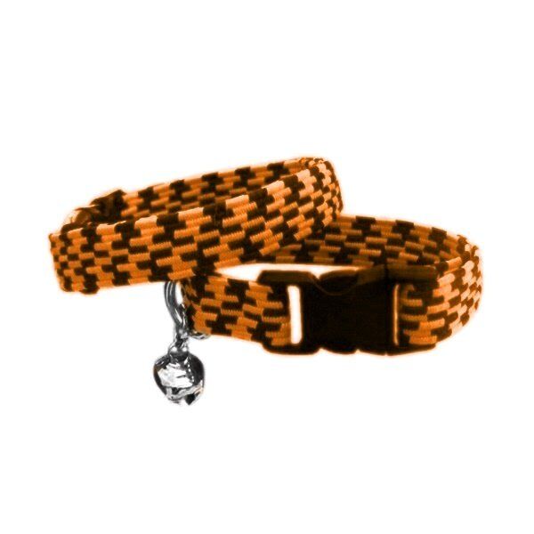 Elastik Örme Kedi Tasması Turuncu-Siyah 10 mm A=23/32 cm