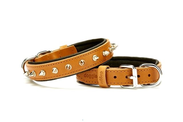 Doggie Konfor Deri El Yapımı Çivili Köpek Boyun Tasması 3x42-50 cm Kamel