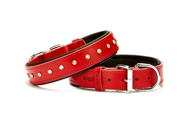 Doggie Kristal Taşlı Köpek Boyun Tasması 3 cm / 55 cm Kırmızı