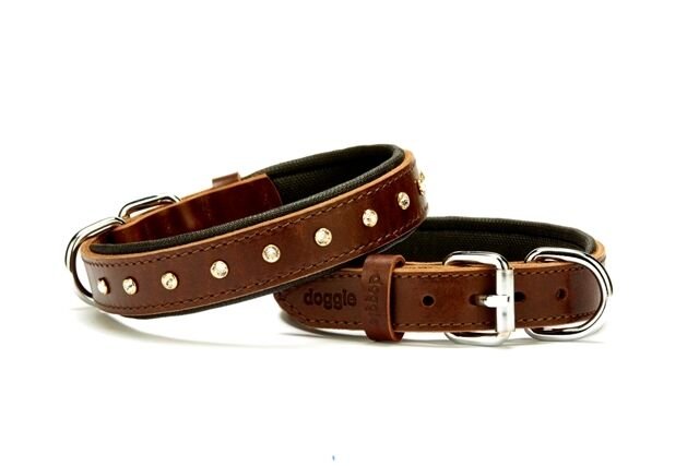 Doggie Kristal Taşlı Köpek Boyun Tasması 50 cm Medium Kahverengi