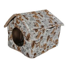ANS Sünger Çatılı Kedi Köpek Kulübesi ø 45*50*60 cm Krem Desenli