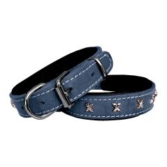 Markapet Deri Metal İşlemeli Köpek Boyun Tasması 2,5 x 40-50 cm Mavi