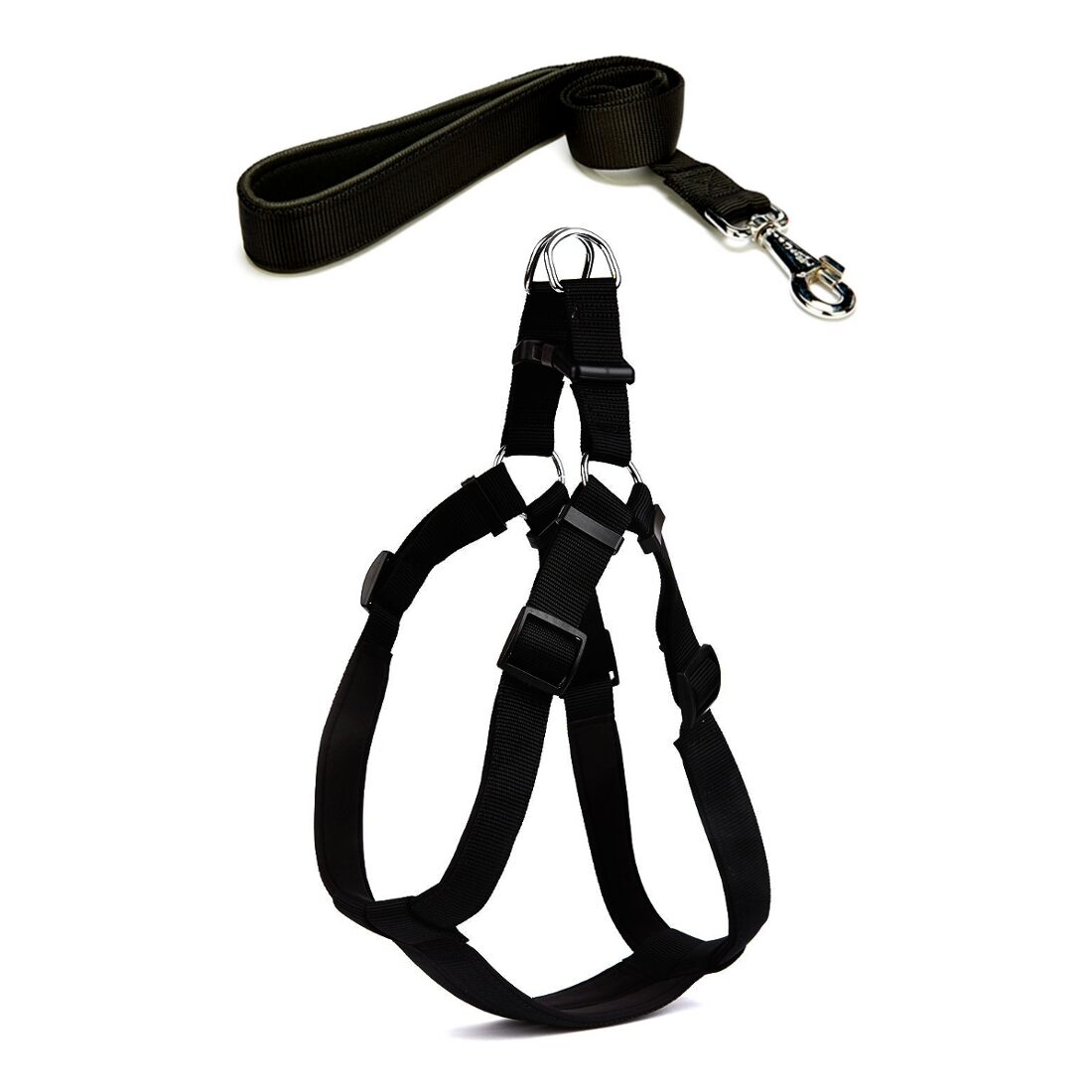 Köpek Göğüs Tasma Seti 50-70 cm Siyah + Gezdirme Kayışı
