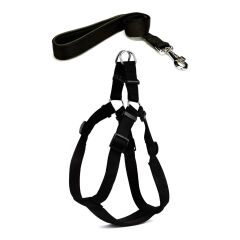 Köpek Göğüs Tasma Seti 50-70 cm Siyah + Gezdirme Kayışı