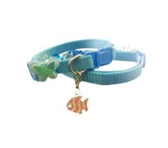 Percell Kelebekli Taşlı Kedi-Köpek Tasması + Gezdirme İpi Turkuaz