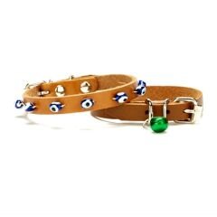 Nazar Boncuklu Kedi Ve Küçük Irk Köpek Tasması 1,0x19 cm Kamel Small