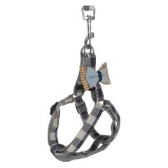 Köpek Göğüs Tasma Seti Ekose Desenli Papyonlu 1.5 cm*35-48 cm Mavi