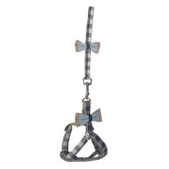 Köpek Göğüs Tasma Seti Ekose Desenli Papyonlu 1.5 cm*35-48 cm Mavi