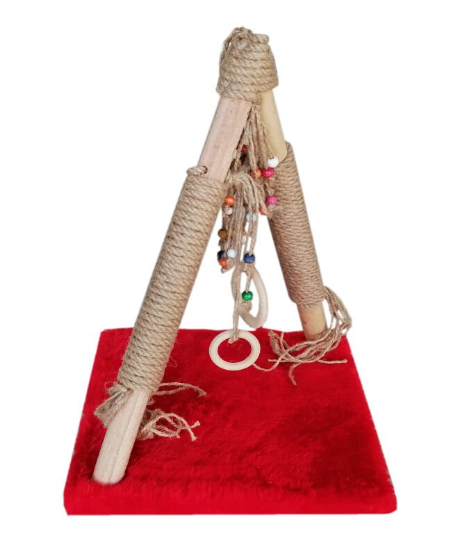 Püsküllü Boncuklu Kedi Tırmalama Tahtası + Oyun Alanı 30*40 cm Kırmızı