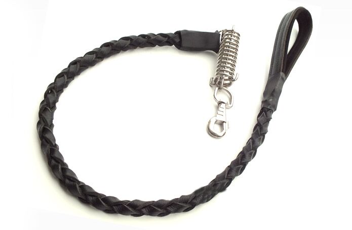 Deri Yaylı Köpek Gezdirme Halatı 1,5 cm x 80 cm Siyah ( 60 kg )