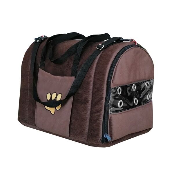 ANS Kedi Köpek Taşıma Çantası Şeffaf Kapaklı 50*30*30 cm Koyu Kahverengi
