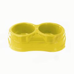 Plastik İkili Kedi Köpek Mama Su Kabı 250 + 250 ml Sarı
