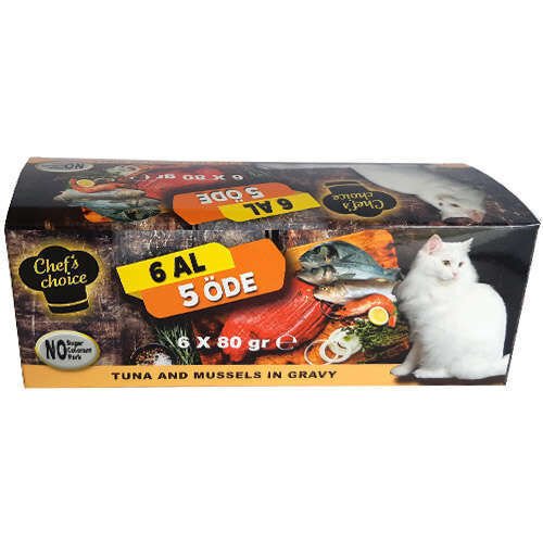 Chefs Choice Soslu Ton Balığı ve Midyeli Tahılsız Kedi Konservesi 6 Al 5 Öde
