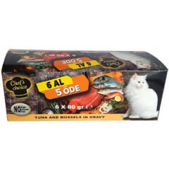 Chefs Choice Soslu Ton Balığı ve Midyeli Tahılsız Kedi Konservesi 6 Al 5 Öde
