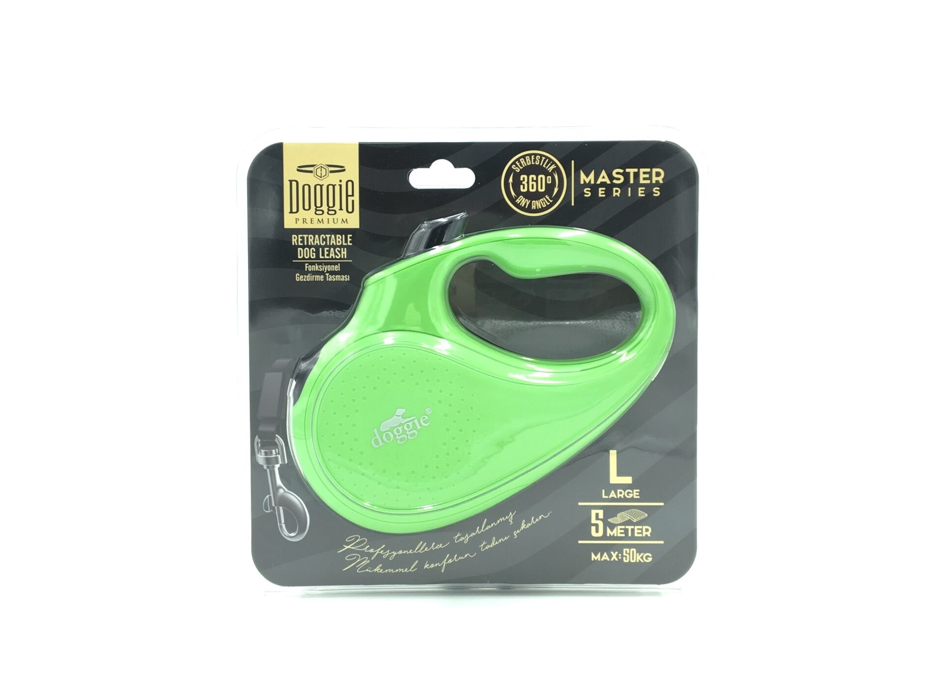 Doggie Master Seri Otomatik Makaralı Köpek Gezdirme 50 kg / 5 M Yeşil