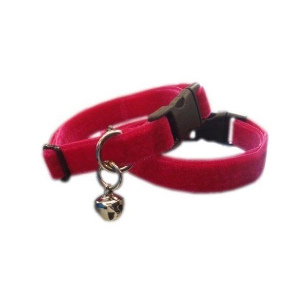 Kedi boyun tasması kadife dokulu çanlı 1*30 cm Kırmızı