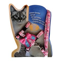Atlantik Kurdelalı Desenli Kedi Göğüs Bel Tasması 20*32 cm Pembe