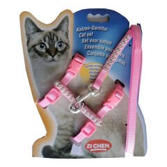 Atlantik Taşlı Kedi Göğüs Bel Tasması 20*32 cm Pembe