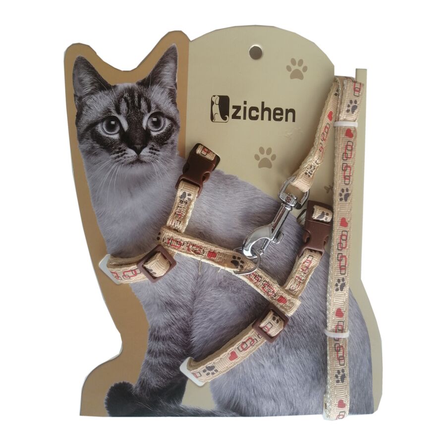 Atlantik Krem Pati Desenli Kedi Göğüs Bel Tasması 20*32 cm