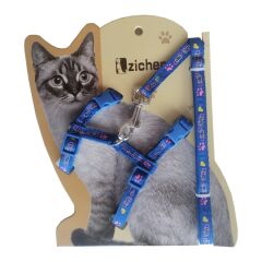 Atlantik Mavi Kalp Desenli Kedi Göğüs Bel Tasması 20*32 cm
