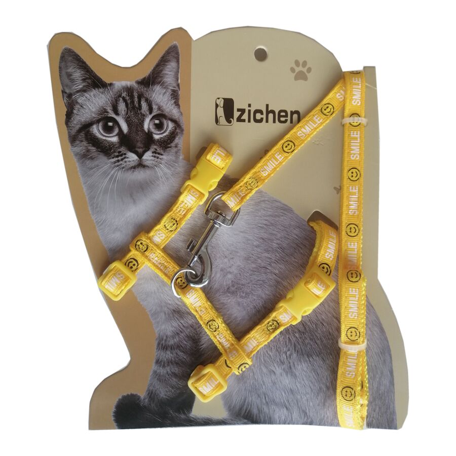 Atlantik Sarı Smile Desenli Kedi Göğüs Bel Tasması 20*32 cm