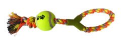 Düğümlü Y Şekilli Tenis Toplu Köpek Oyuncağı 7-37 cm Sarı