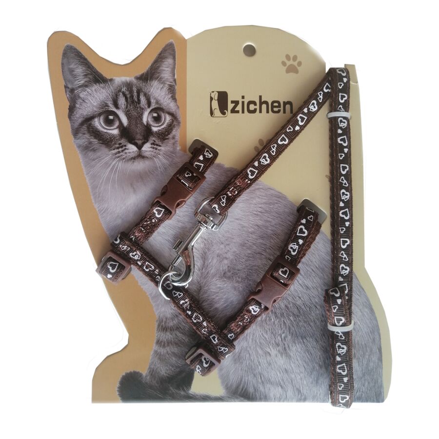 Atlantik Siyah Kalp Desenli Kedi Göğüs Bel Tasması 20*32 cm