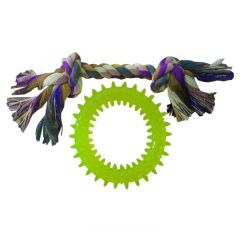 Köpek Diş Bakım Oyuncağı Simit 9 cm Ve Örgü Halat 18 cm Yeşil