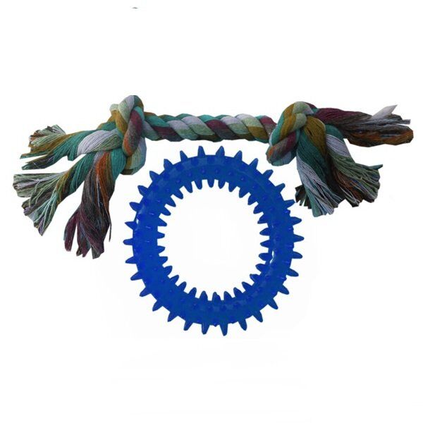 Köpek Diş Bakım Oyuncağı Simit 9 cm Ve Örgü Halat 18 cm Mavi