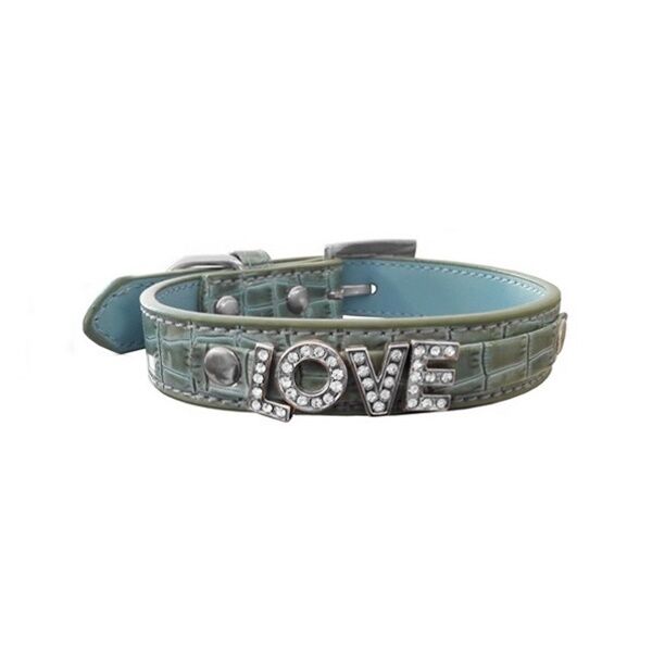 Köpek Boyun Tasması Love Taş İşlemeli 28*35 cm Turkuaz