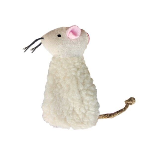 Kedi Otlu Peluş Fare Kedi Oyuncağı 6 cm-11 cm Krem
