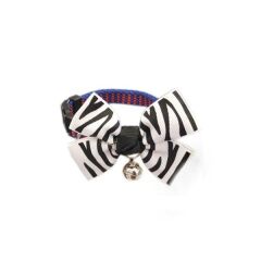 Papyonlu Kedi Tasması Max:27 cm-Min:19 cm Zebralı Beyaz