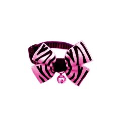 Papyonlu Kedi Tasması Max:27 cm-Min:19 cm Zebralı Pembe