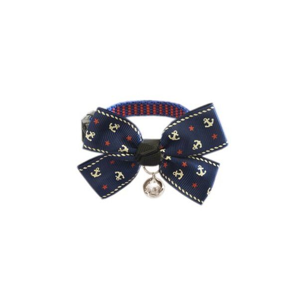 Papyonlu Kedi Tasması Max:27 cm-Min:19 cm Çapalı Lacivert