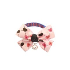 Papyonlu Kedi Tasması Max:27 cm-Min:19 cm Kalpli Pembe