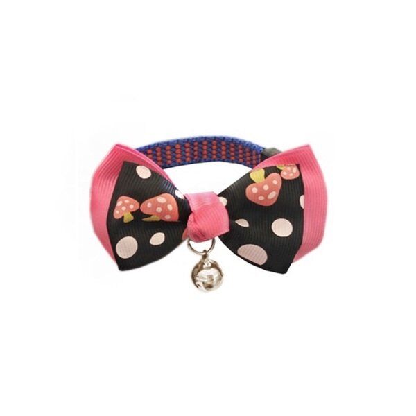 Papyonlu Kedi Tasması Max:27 cm-Min:19 cm Mantar Desenli