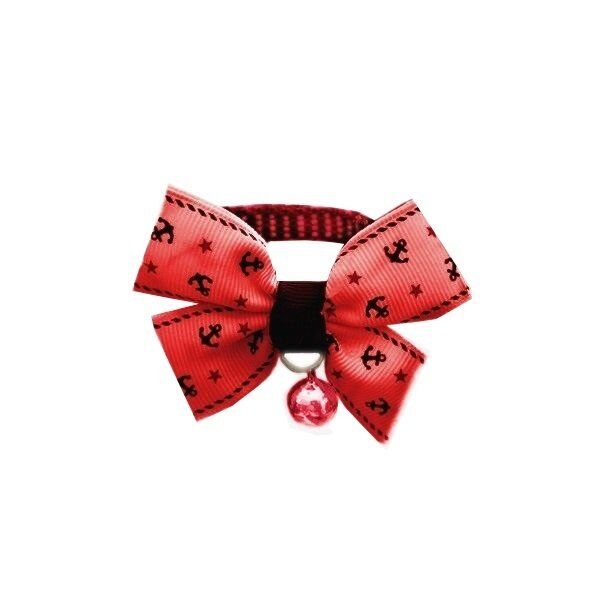 Papyonlu Kedi Tasması Max:27 cm-Min:19 cm Çapalı Kırmızı