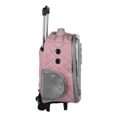 Markapet Deri İşlemeli Tekerlekli Kedi Köpek Taşıma Çantası 25x35x40 cm Açık Pembe