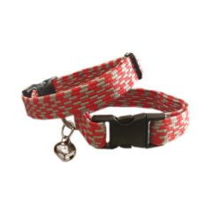 Elastik Örme Kedi Tasması Kırmızı-Gri 10 mm A=23/32 cm