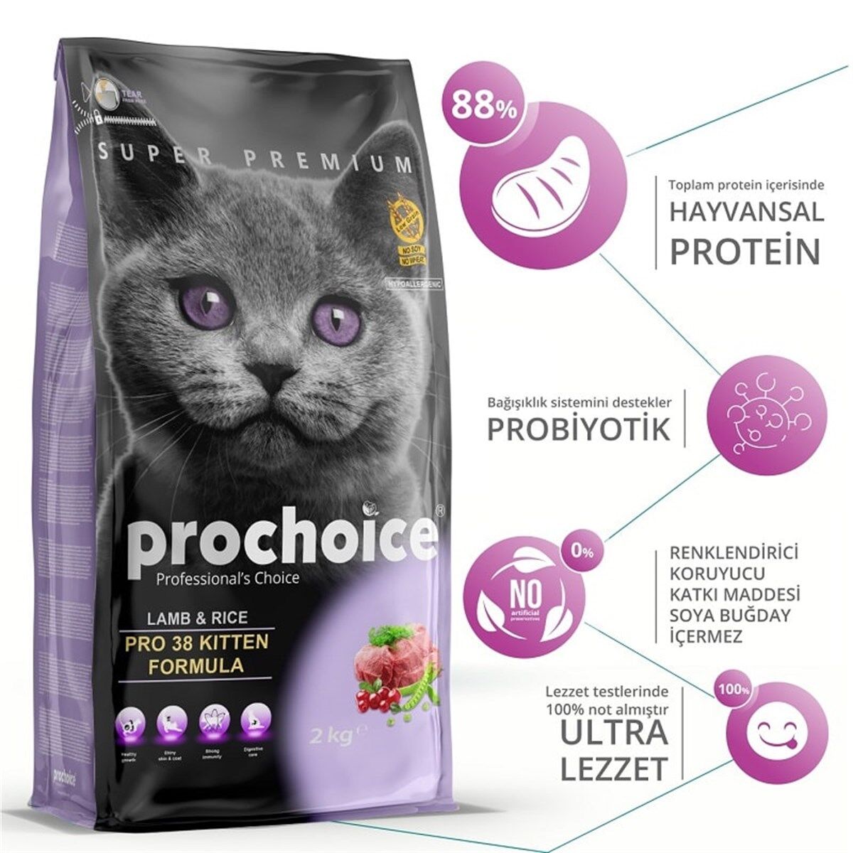 Pro Choice Kuzu Etli Yavru Kedi Maması 2 Kg