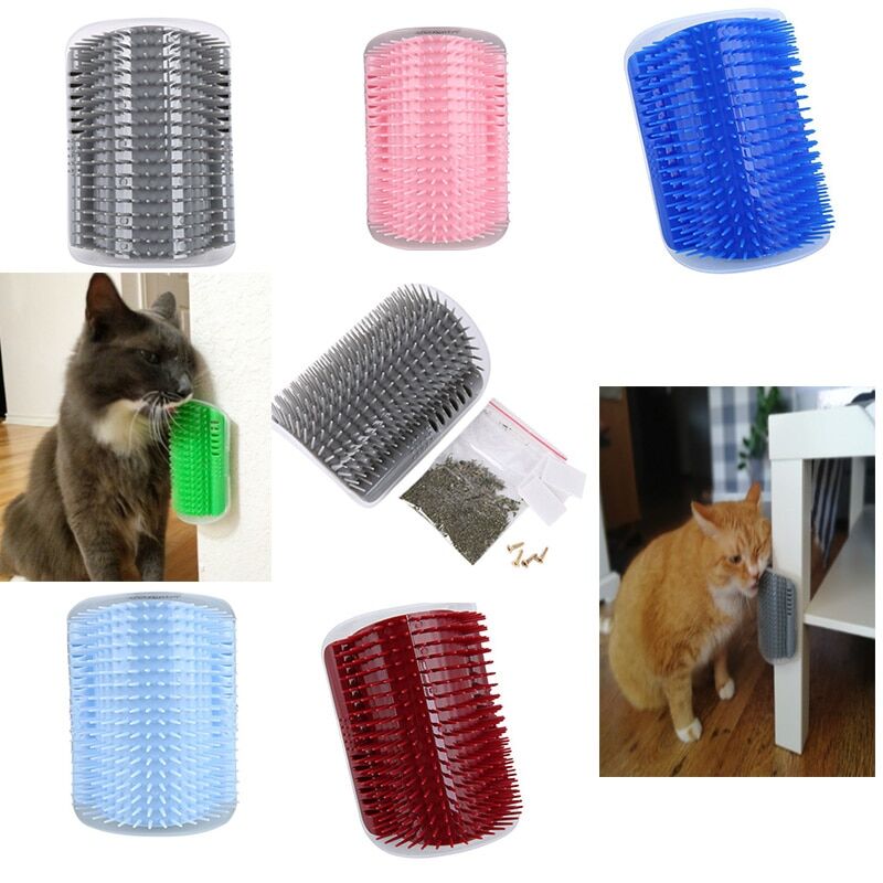 Self Groomer Kedi Otlu Duvara ve Masaya Monte Kedi Fırçası Mavi