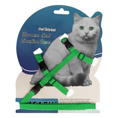 Gezdirme Kayışlı Dokuma Kedi Göğüs Tasma Seti 20*32-120 cm Yeşil