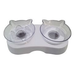 Kedi Ve Köpek Yavaş Besleme Su Ve Mama Kabı 250+250 ml Beyaz