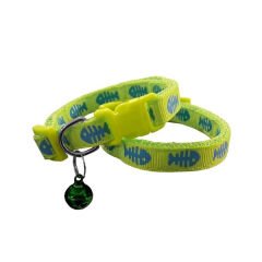 Kedi Boyun Tasması Kılçık Desenli Çanlı 1 cm*18-30 cm Yeşil