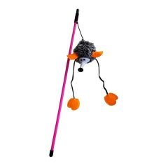Tüylü Fareli Kedi Oyun Oltası 47.6 cm/18.74 cm Gri-Turuncu