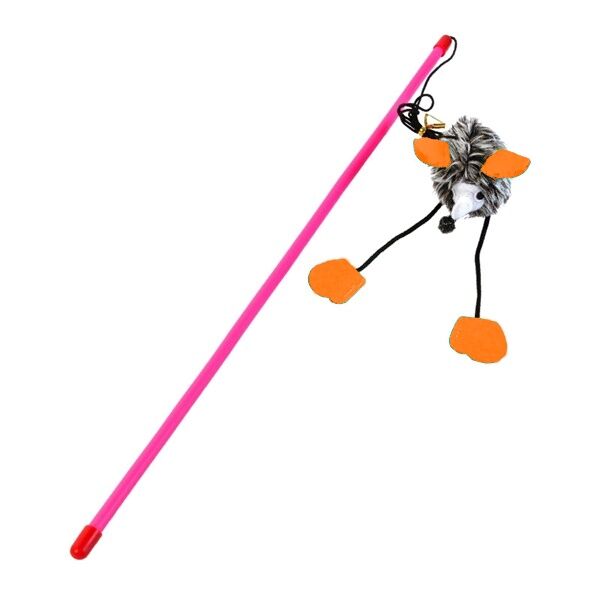 Tüylü Fareli Kedi Oyun Oltası 47.6 cm/18.74 cm Gri-Turuncu