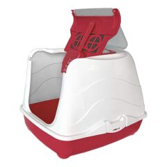 Markapet Karbon Filtreli Üstü Açılabilir Kedi Tuvaleti 36*36*49 cm Kırmızı + Kürek Hediyeli