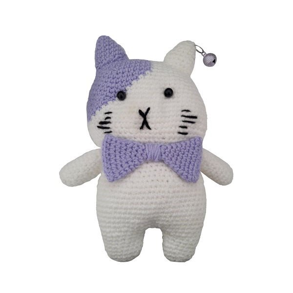 Köpek Oyuncağı Mor Papyonlu Beyaz-Mor Kedi 10 cm-20 cm